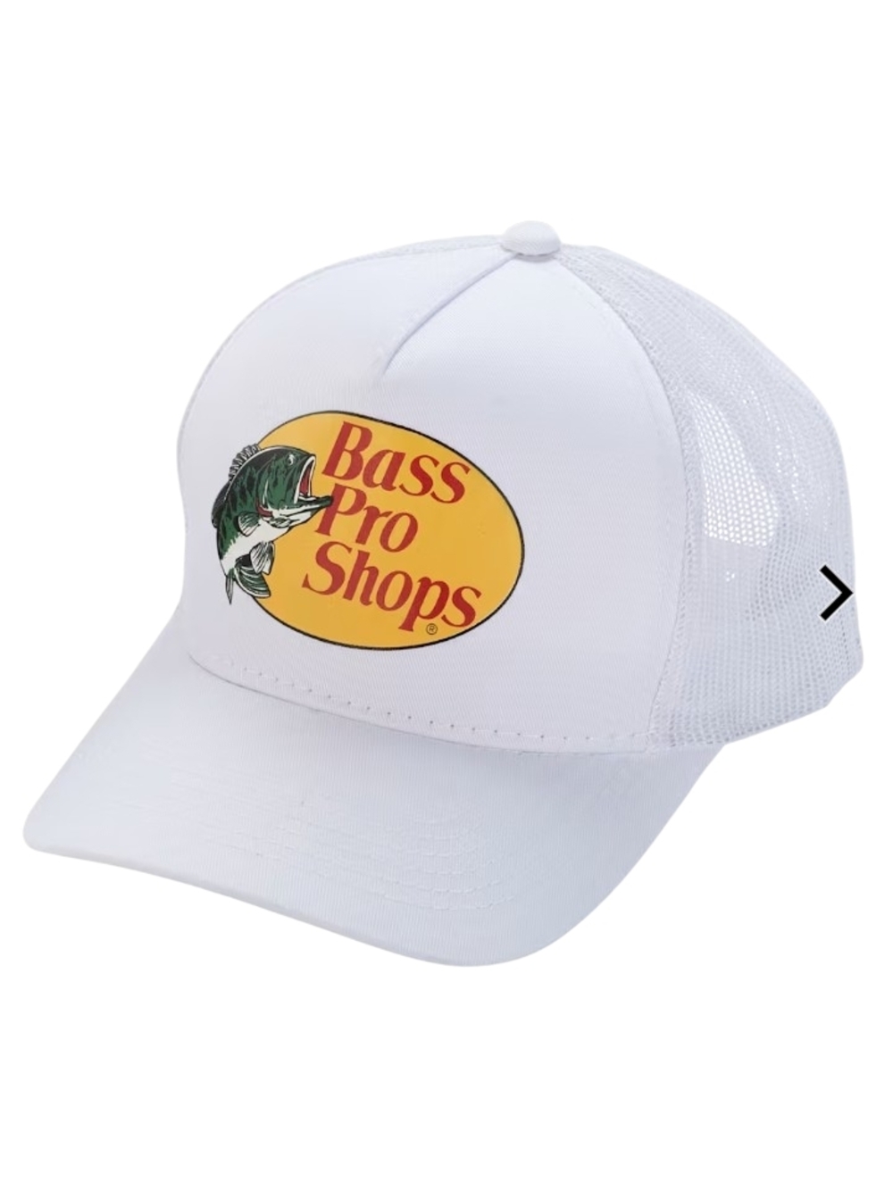 Bass Pro Shops White Mesh Logo Trucker Cap with Yellow Oval